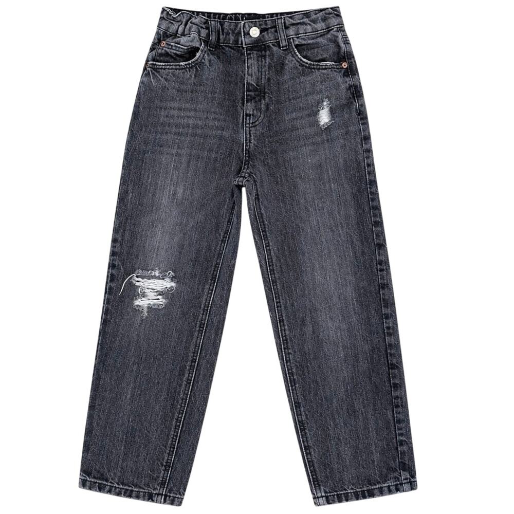 Zara Girls 11/12 Faded Black Mom Fit Distressed Denim Jeans